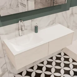 Badkamermeubel BWS Madrid Wit 120x45x30 Cm Mat Witte Solid Surface Wastafel Links (2 Lades, 1 Kraangat) -Baden Luxe Verkoop badmeubel bws wit 120 cm links 2ld 1krg detail1