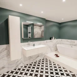 Badkamermeubel BWS Madrid Wit 120x45x30 Cm Mat Witte Solid Surface Wastafel Links (2 Lades, 1 Kraangat) -Baden Luxe Verkoop badmeubel bws wit 120 cm links 2ld 1krg detail2