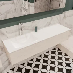 Badkamermeubel BWS Madrid Wit 150x45x30 Cm Mat Witte Solid Surface Wastafel Links (1 Kraangat) 7 Badkamermeubel BWS Madrid Wit 150x45x30 Cm Mat Witte Solid Surface Wastafel Links (1 Kraangat) -Baden Luxe Verkoop badmeubel bws wit 150 cm links 1ld 1krg detail1