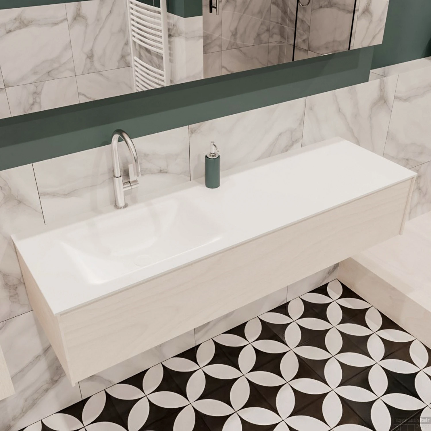 Badkamermeubel BWS Madrid Wit 150x45x30 Cm Mat Witte Solid Surface Wastafel Links (1 Kraangat) 3 Badkamermeubel BWS Madrid Wit 150x45x30 Cm Mat Witte Solid Surface Wastafel Links (1 Kraangat) - Afbeelding 3