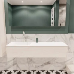 Baden Luxe Verkoop 14 Badkamermeubel BWS Madrid Wit 150x45x30 Cm Mat Witte Solid Surface Wastafel Links (1 Kraangat)