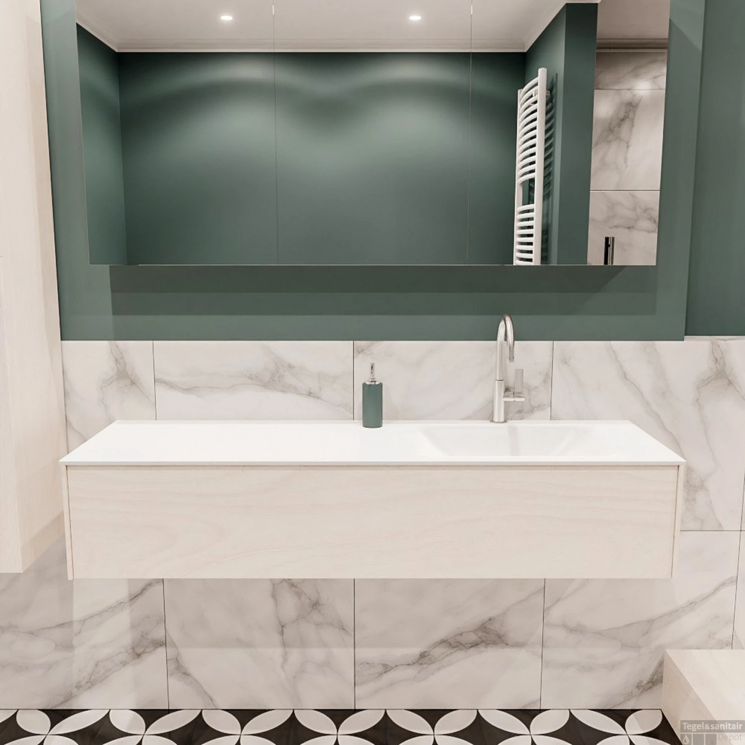 Badkamermeubel BWS Madrid Wit 150x45x30 Cm Mat Witte Solid Surface Wastafel Rechts (1 Kraangat) 1 Badkamermeubel BWS Madrid Wit 150x45x30 Cm Mat Witte Solid Surface Wastafel Rechts (1 Kraangat)