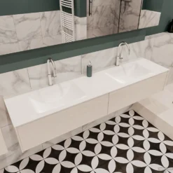 Badkamermeubel BWS Madrid Wit 180x45x30 Cm Mat Witte Solid Surface Wastafel Dubbel (2 Lades, 2 Kraangaten) 7 Badkamermeubel BWS Madrid Wit 180x45x30 Cm Mat Witte Solid Surface Wastafel Dubbel (2 Lades, 2 Kraangaten) -Baden Luxe Verkoop badmeubel bws wit 180 cm dubbel 2ld 2krg detail1