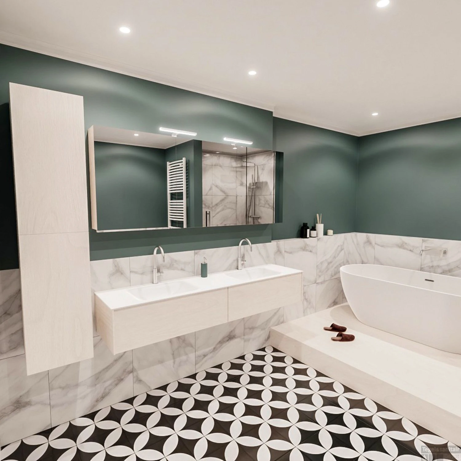 Badkamermeubel BWS Madrid Wit 180x45x30 Cm Mat Witte Solid Surface Wastafel Dubbel (2 Lades, 2 Kraangaten) 4 Badkamermeubel BWS Madrid Wit 180x45x30 Cm Mat Witte Solid Surface Wastafel Dubbel (2 Lades, 2 Kraangaten) - Afbeelding 4