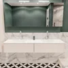 Badkamermeubel BWS Madrid Wit 180x45x30 Cm Mat Witte Solid Surface Wastafel Dubbel (2 Lades, 2 Kraangaten)
