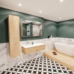 Badkamermeubel BWS Madrid Washed Oak 120x45x30 Cm Mat Witte Solid Surface Wastafel Links (2 Lades, 1 Kraangat) 8 Badkamermeubel BWS Madrid Washed Oak 120x45x30 Cm Mat Witte Solid Surface Wastafel Links (2 Lades, 1 Kraangat) -Baden Luxe Verkoop badmeubel washed oak 120 cm links 2ld 1krg detail2