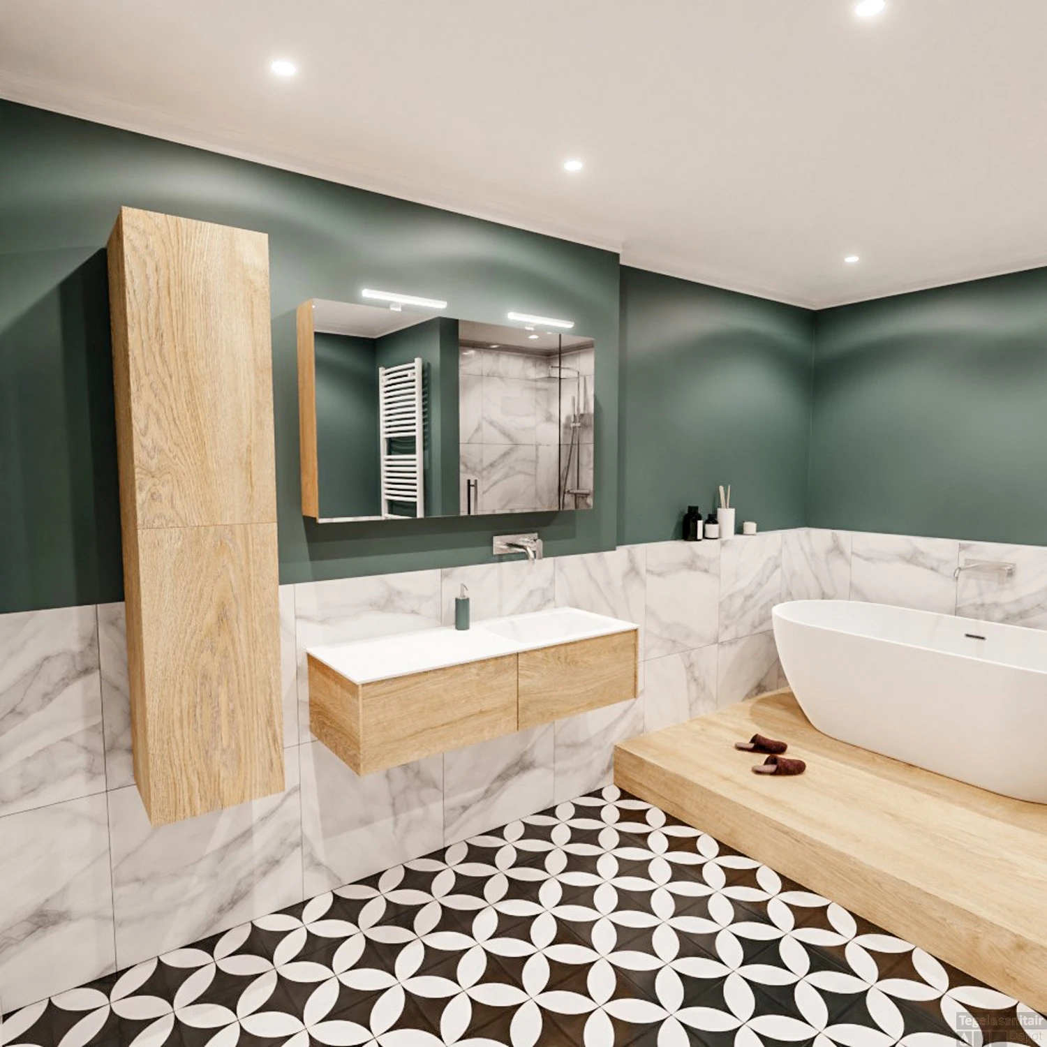 Badkamermeubel BWS Madrid Washed Oak 120x45x30 Cm Mat Witte Solid Surface Wastafel Rechts (2 Lades, 0 Kraangaten) 4 Badkamermeubel BWS Madrid Washed Oak 120x45x30 Cm Mat Witte Solid Surface Wastafel Rechts (2 Lades, 0 Kraangaten) - Afbeelding 4