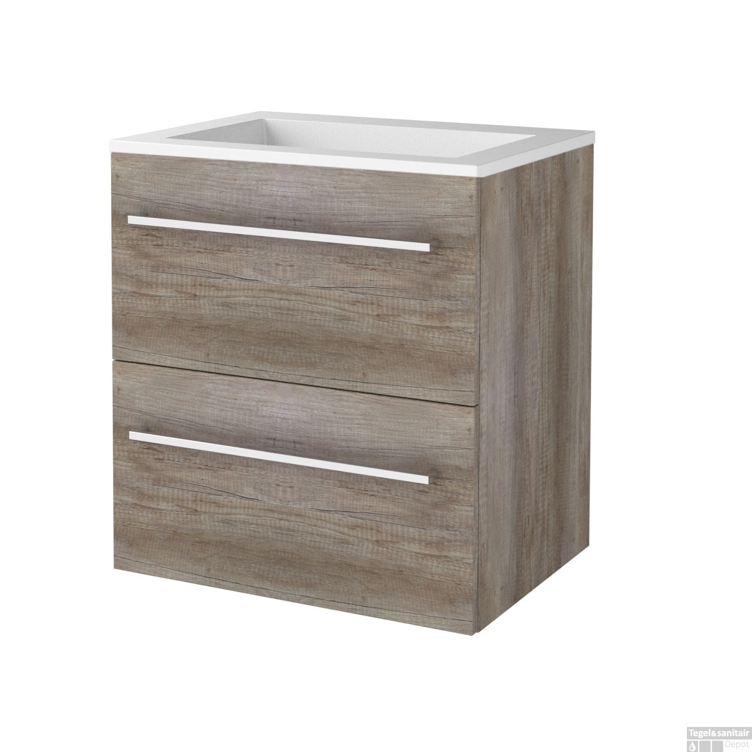 Badmeubelset BWS Salt 60x46cm Met Grepen (Kleurkeuze) 2 Lades Met Wastafel Acryl Scotch Oak