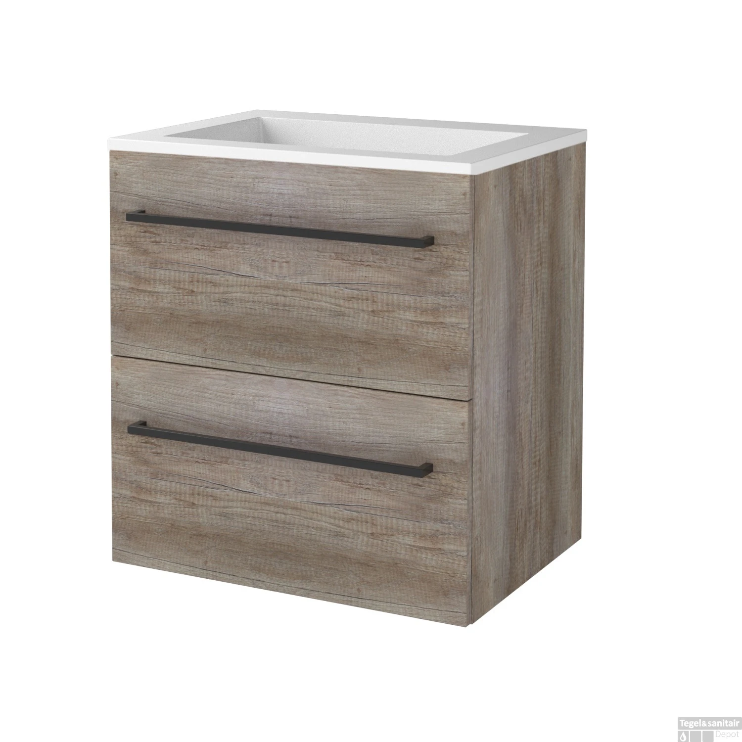 Badmeubelset BWS Salt 60x46cm Met Grepen (Kleurkeuze) 2 Lades Met Wastafel Acryl Scotch Oak - Afbeelding 2