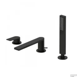 Badrandkraan Tres Project 1-Hendel Rechte Uitloop 18 Cm Met Omstel En Handdouche Mat Zwart