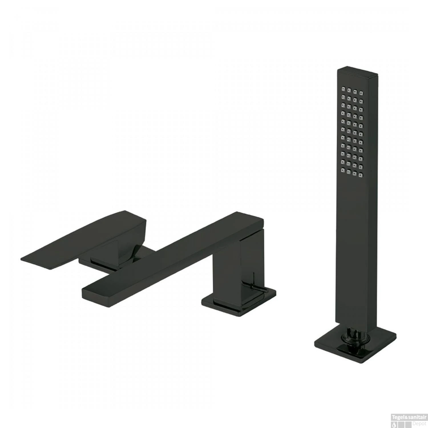 Badrand Mengkraan Tres Slim Met Handdouche 18x6.2 Cm Vierkant Mat Zwart