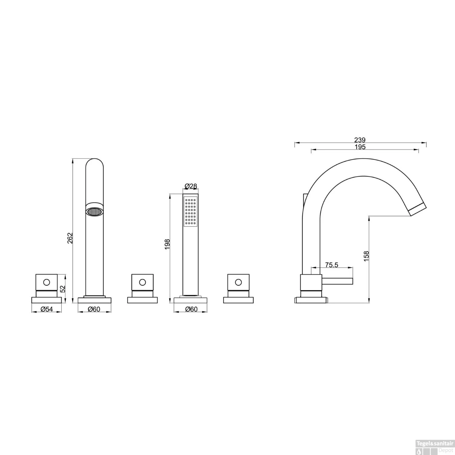 Badrandkraan Combinatie Boss & Wessing Cemal 5-Gats Compleet Geborsteld Staal 3 Badrandkraan Combinatie Boss & Wessing Cemal 5-Gats Compleet Geborsteld Staal - Afbeelding 3
