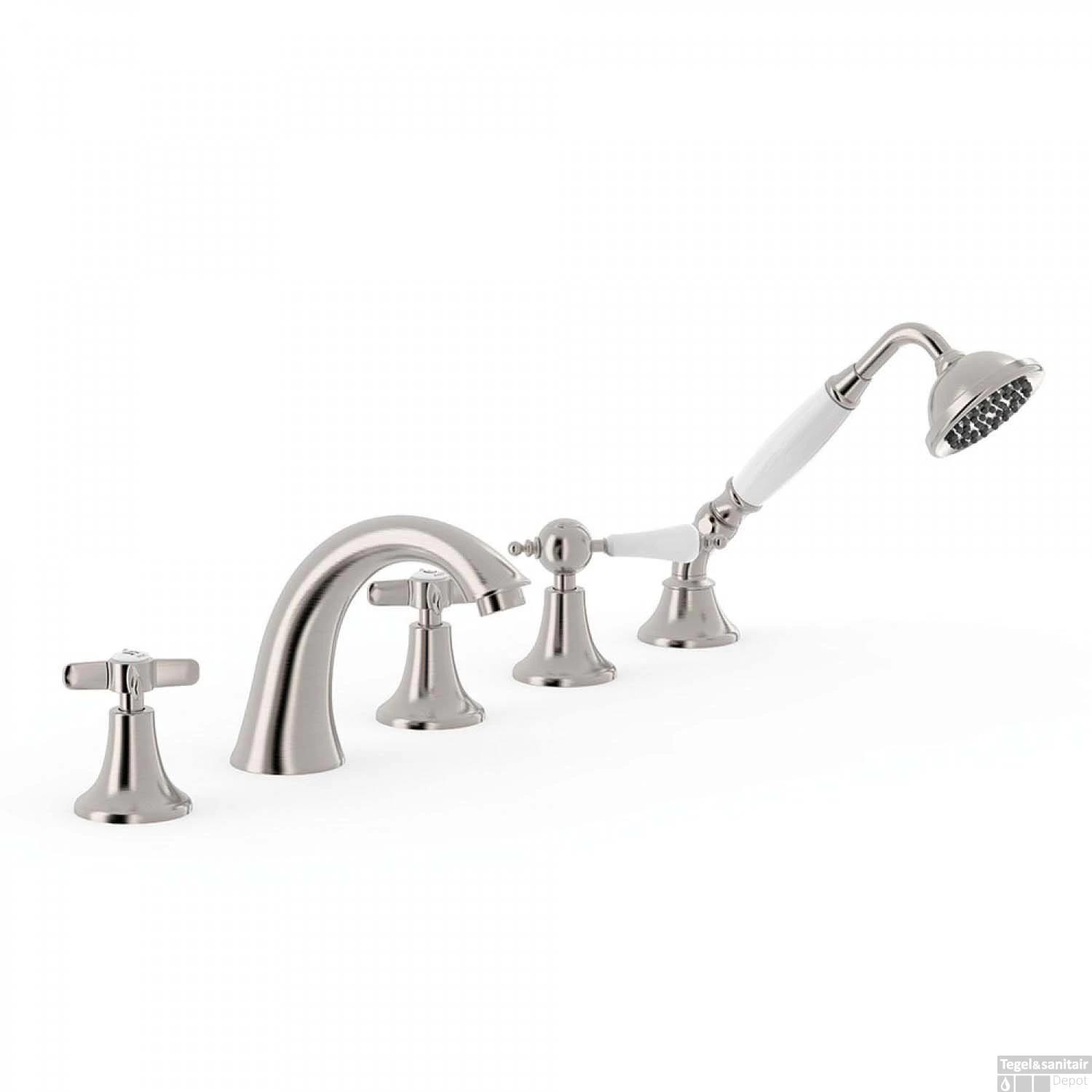 Badrandkraan Tres Clasic Mengkraan Gebogen Incl. Omstelknop En Handdouche RVS