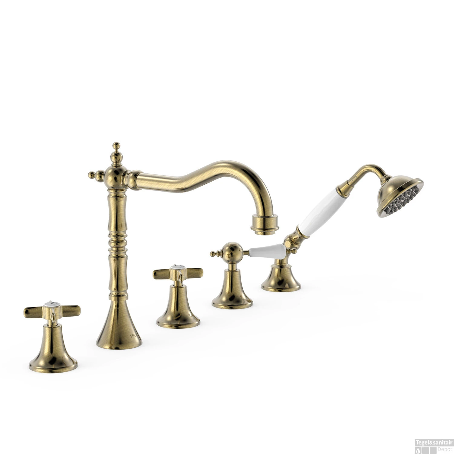 Badrandkraan Tres Clasic Mengkraan Incl. Omstelknop En Handdouche Verouderd Messing 1 Badrandkraan Tres Clasic Mengkraan Incl. Omstelknop En Handdouche Verouderd Messing