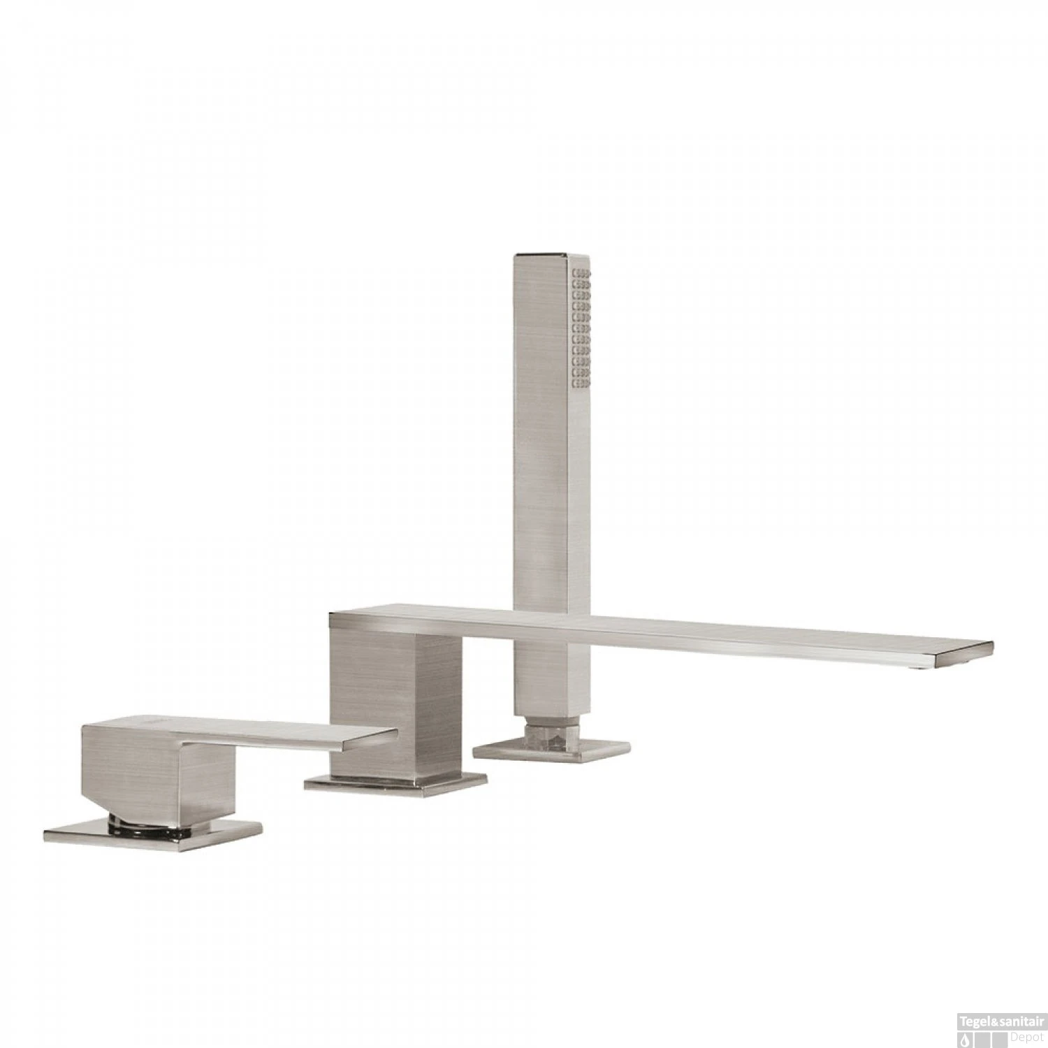 Badrandkraan Tres Cuadro Exclusive Met Handdoucheset Lange Rechte Uitloop 22 Cm RVS