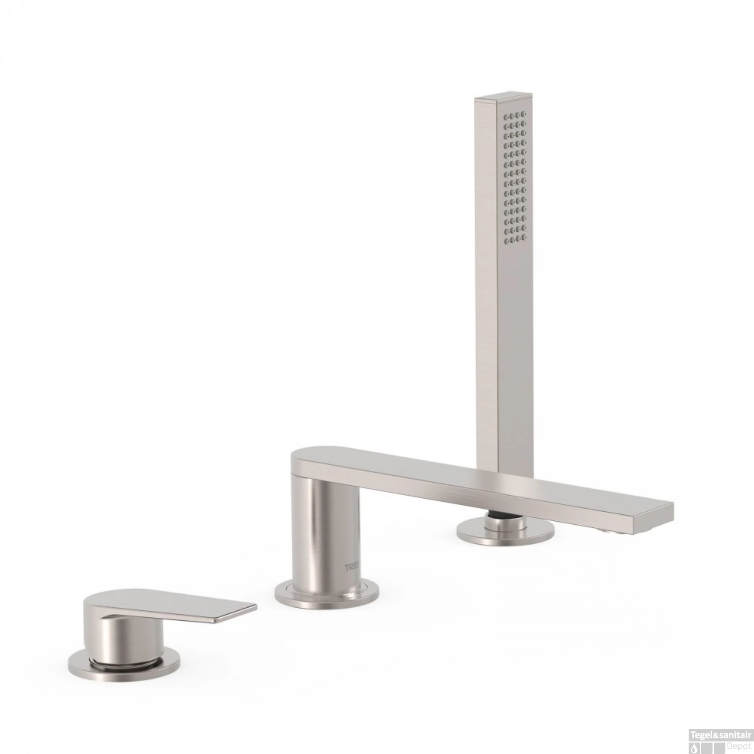 Badrandkraan Tres Project 1-Hendel Rechte Uitloop 18 Cm Met Omstel En Handdouche RVS