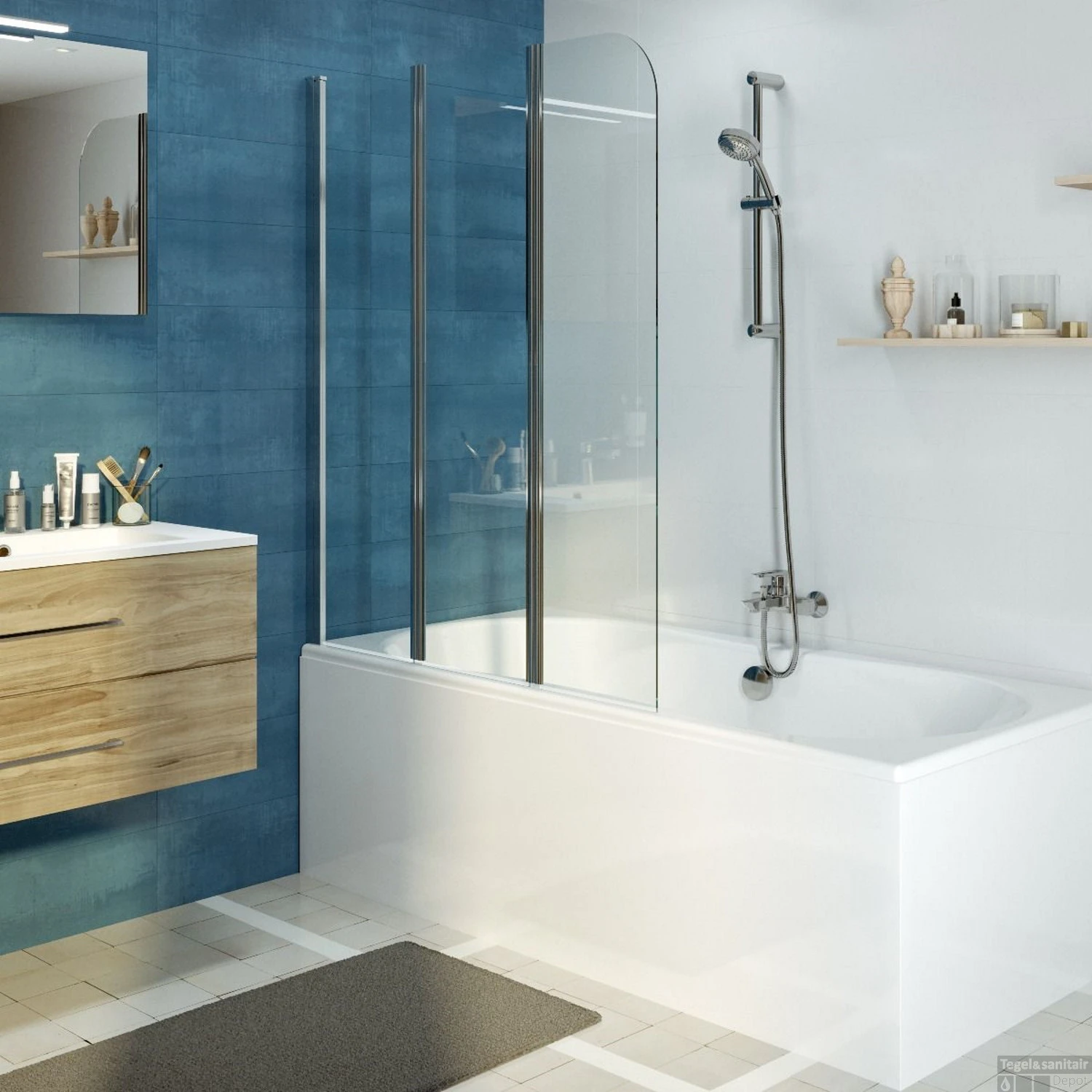 Badwand Allibert Kordo 119,5-121,5x140 Cm Chroom 2 Badwand Allibert Kordo 119,5-121,5x140 Cm Chroom - Afbeelding 2