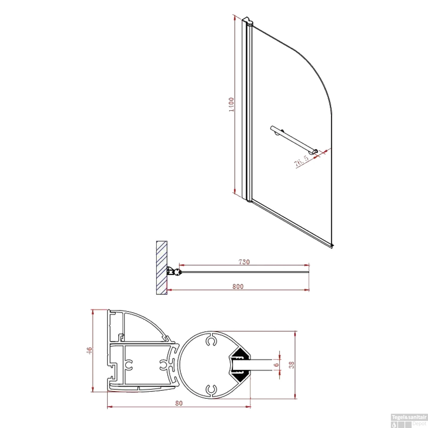 Badwand Boss & Wessing Bibi Afgerond 80x140cm Scharnierend Omkeerbaar 6mm 5 Badwand Boss & Wessing Bibi Afgerond 80x140cm Scharnierend Omkeerbaar 6mm - Afbeelding 5