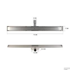 RVS Douchegoot BASIC Met Uitneembaar Sifon 70x7cm 6,7cm Diep STANDAARD ROOSTER -Baden Luxe Verkoop basic design rooster 70cm tech