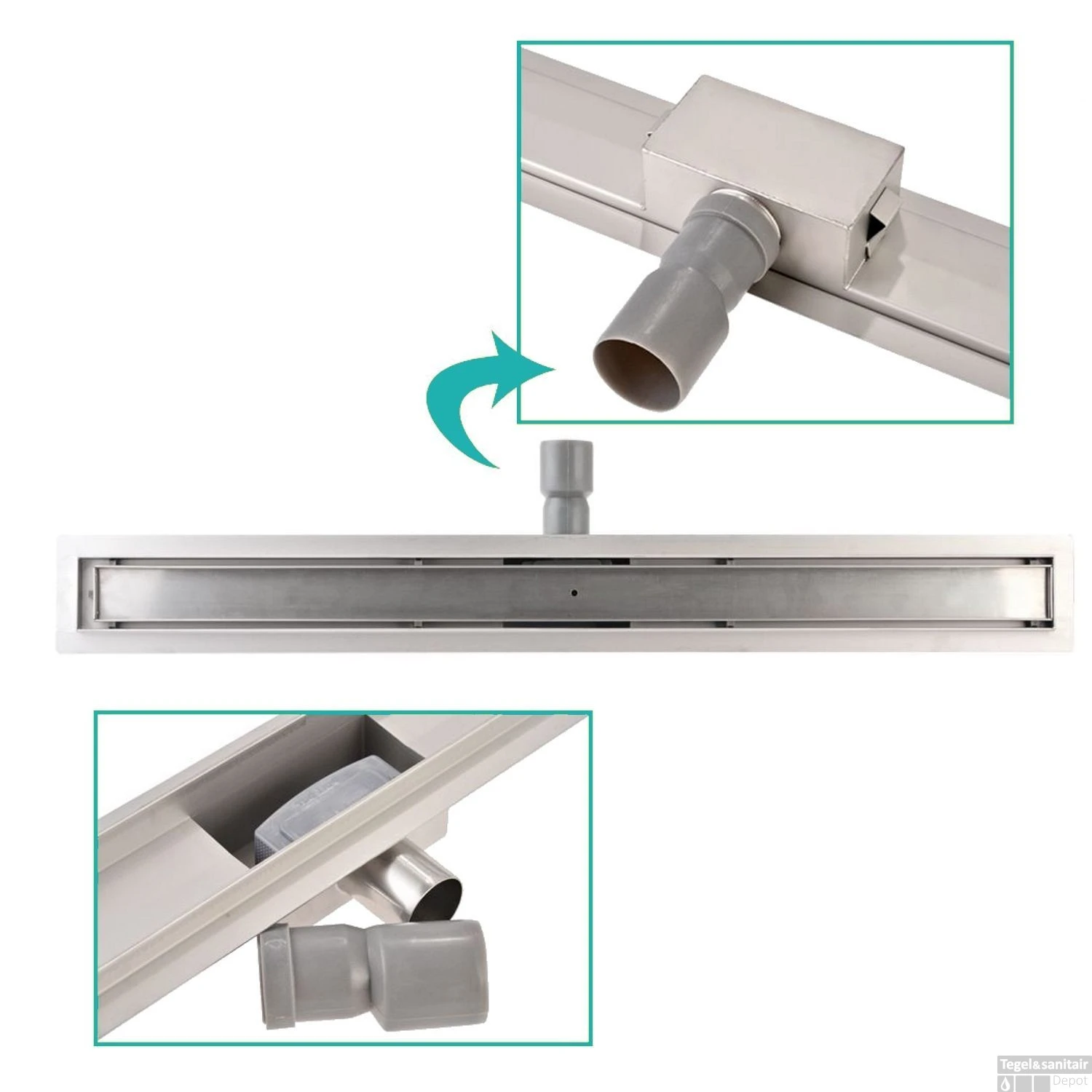 RVS Douchegoot BASIC Met Uitneembaar Sifon 80x7cm 6,7cm Diep STANDAARD ROOSTER 2 RVS Douchegoot BASIC Met Uitneembaar Sifon 80x7cm 6,7cm Diep STANDAARD ROOSTER - Afbeelding 2