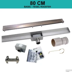 RVS Douchegoot BASIC Met Uitneembaar Sifon 80x7cm 6,7cm Diep TEGEL ROOSTER