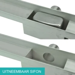 RVS Douchegoot BASIC Met Uitneembaar Sifon 80x7cm 6,7cm Diep TEGEL ROOSTER -Baden Luxe Verkoop basic tegel rooster 80cm 4