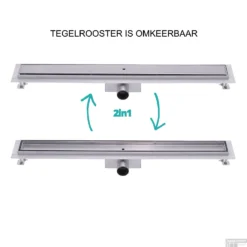 RVS Douchegoot BASIC Met Uitneembaar Sifon 80x7cm 6,7cm Diep TEGEL ROOSTER -Baden Luxe Verkoop basic tegel rooster 80cm 6