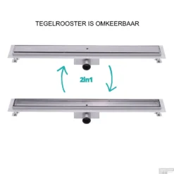RVS Douchegoot BASIC Met Uitneembaar Sifon 90x7cm 6,7cm Diep TEGEL ROOSTER -Baden Luxe Verkoop basic tegel rooster 90cm 6