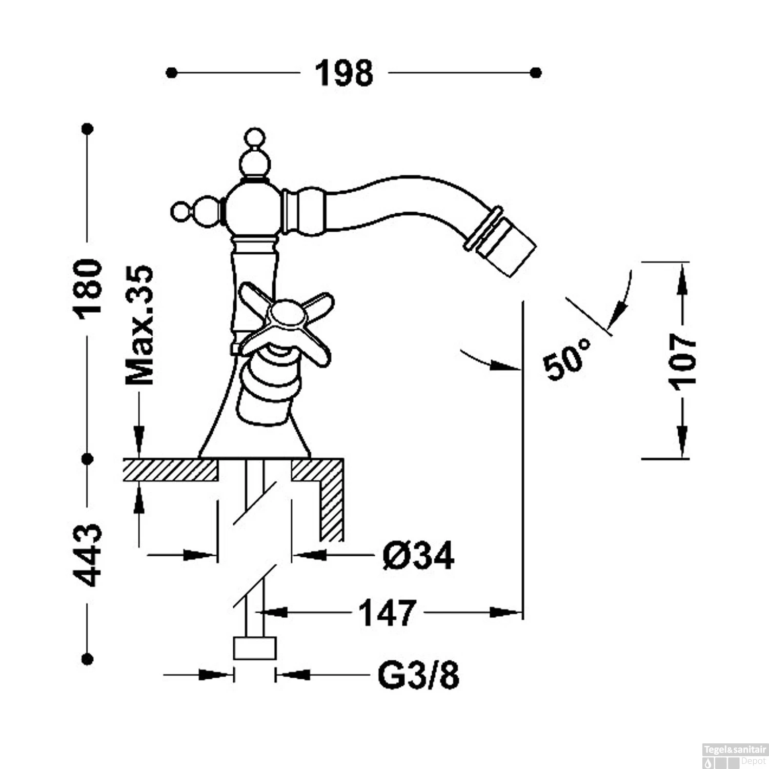 Bidetmengkraan Tres Clasic 2 Kruisgreep Klassiek Chroom 2 Bidetmengkraan Tres Clasic 2 Kruisgreep Klassiek Chroom - Afbeelding 2