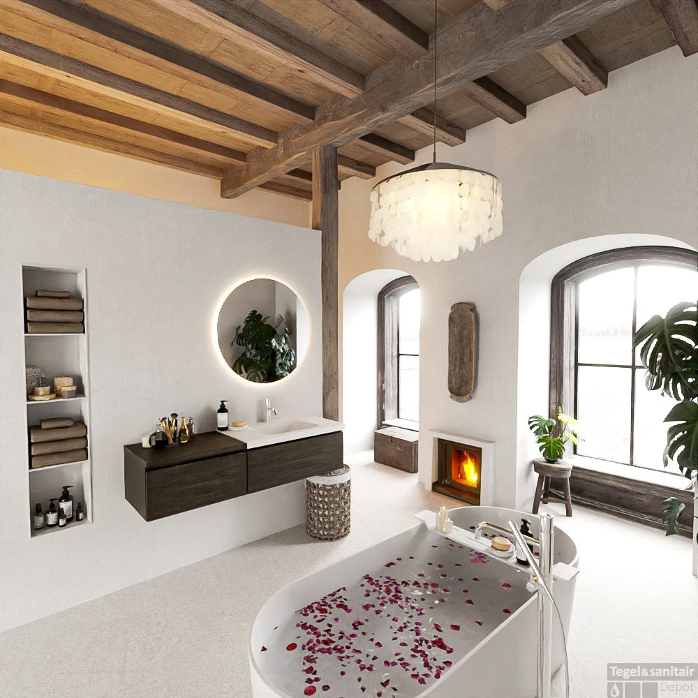 MONDIAZ BUKLA 140cm Badmeubel Met Module 60 Kleur Dark Brown Met 2 Lades. Wastafel CLOUD Rechts 1 Kraangat Kleur Talc. 2 MONDIAZ BUKLA 140cm Badmeubel Met Module 60 Kleur Dark Brown Met 2 Lades. Wastafel CLOUD Rechts 1 Kraangat Kleur Talc. - Afbeelding 2