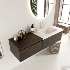 MONDIAZ BUKLA 140cm Badmeubel Met Module 60 Kleur Dark Brown Met 2 Lades. Wastafel CLOUD Rechts 1 Kraangat Kleur Talc. 8 MONDIAZ BUKLA 140cm Badmeubel Met Module 60 Kleur Dark Brown Met 2 Lades. Wastafel CLOUD Rechts 1 Kraangat Kleur Talc. -Baden Luxe Verkoop bukla2 modulair dark brown planchet talc top 0055