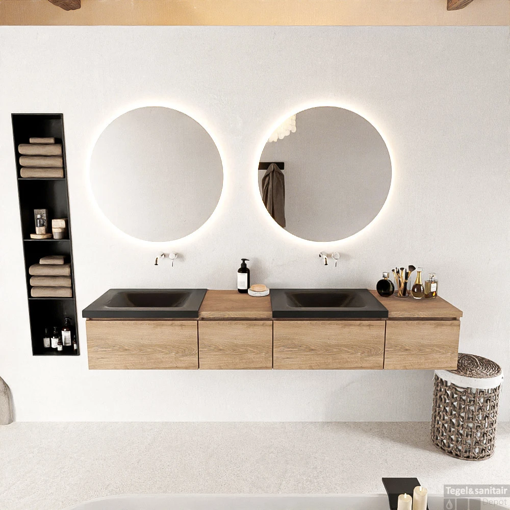 MONDIAZ BUKLA 200cm Badmeubel Met Module 40 Links Kleur Washed Oak Met 4 Lades. Wastafel CLOUD Dubbel 0 Kraangaten Kleur Urban. 1 MONDIAZ BUKLA 200cm Badmeubel Met Module 40 Links Kleur Washed Oak Met 4 Lades. Wastafel CLOUD Dubbel 0 Kraangaten Kleur Urban.