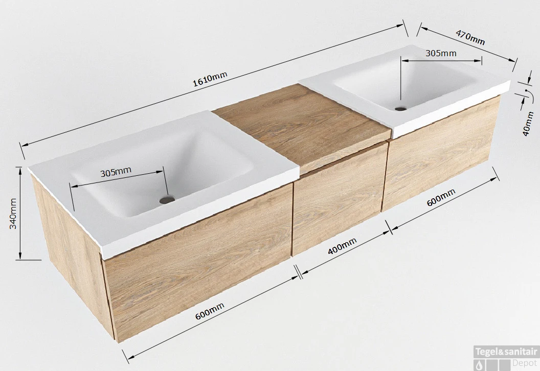 MONDIAZ BUKLA 160cm Badmeubel Met Module 40 Kleur Dark Brown Met 3 Lades. Wastafel CLOUD Dubbel 0 Kraangaten Kleur Urban. 6 MONDIAZ BUKLA 160cm Badmeubel Met Module 40 Kleur Dark Brown Met 3 Lades. Wastafel CLOUD Dubbel 0 Kraangaten Kleur Urban. - Afbeelding 6
