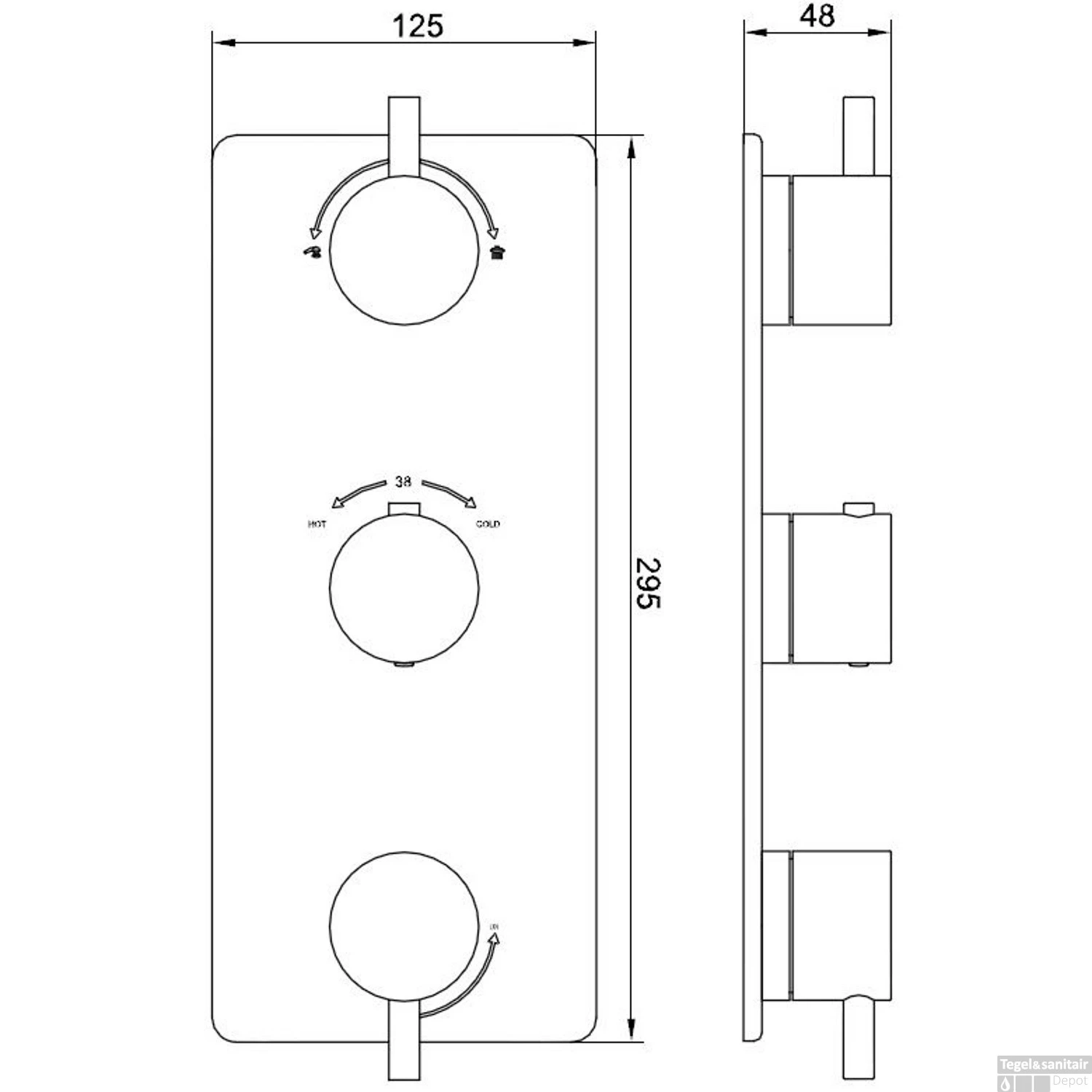 Afbouwdeel Douche Thermostaat Wiesbaden Caral 3Weg Mat Zwart 2 Afbouwdeel Douche Thermostaat Wiesbaden Caral 3Weg Mat Zwart - Afbeelding 2
