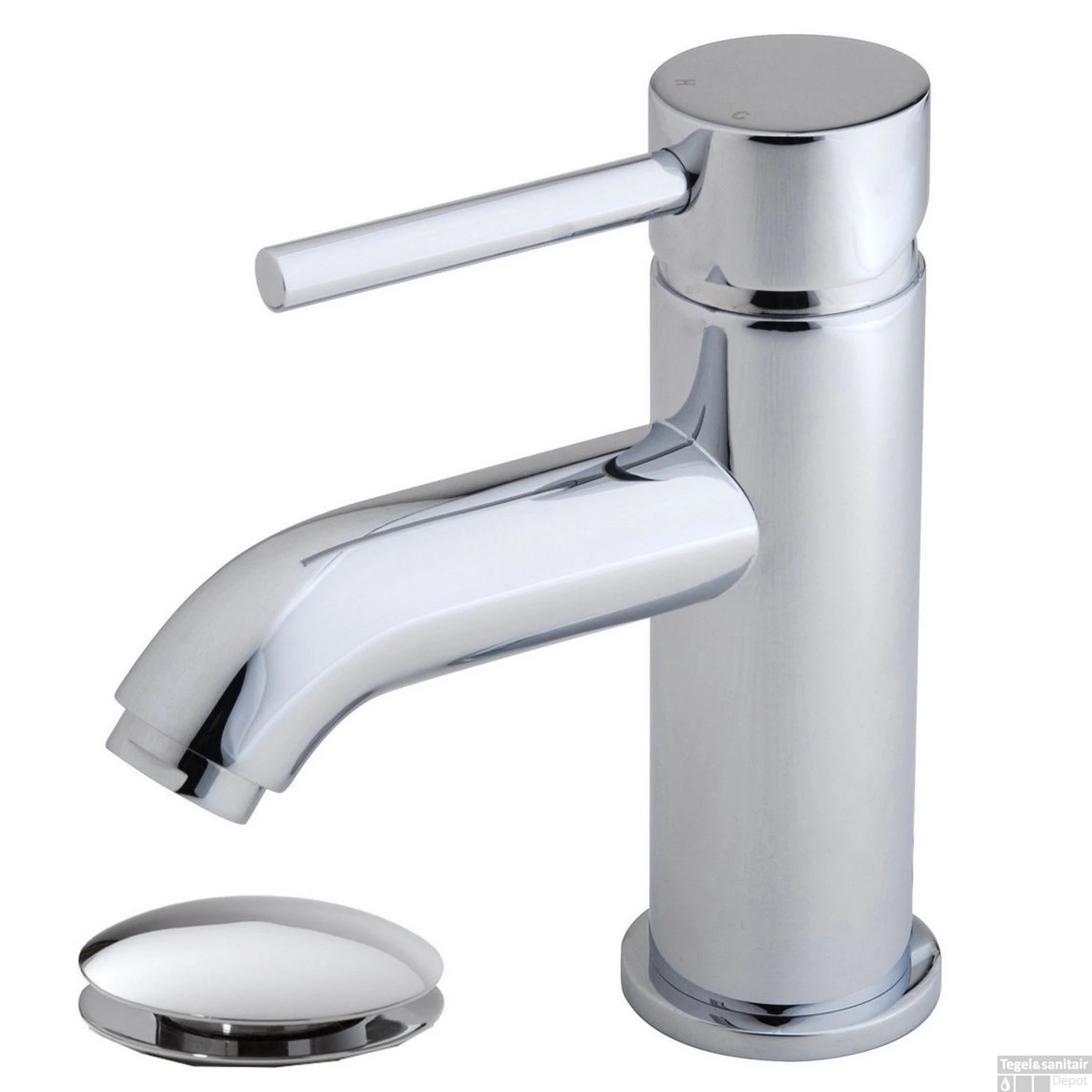 BWS Chepri Kiwa Wastafelmengkraan Laag, Clickwaste Chroom 1 BWS Chepri Kiwa Wastafelmengkraan Laag, Clickwaste Chroom