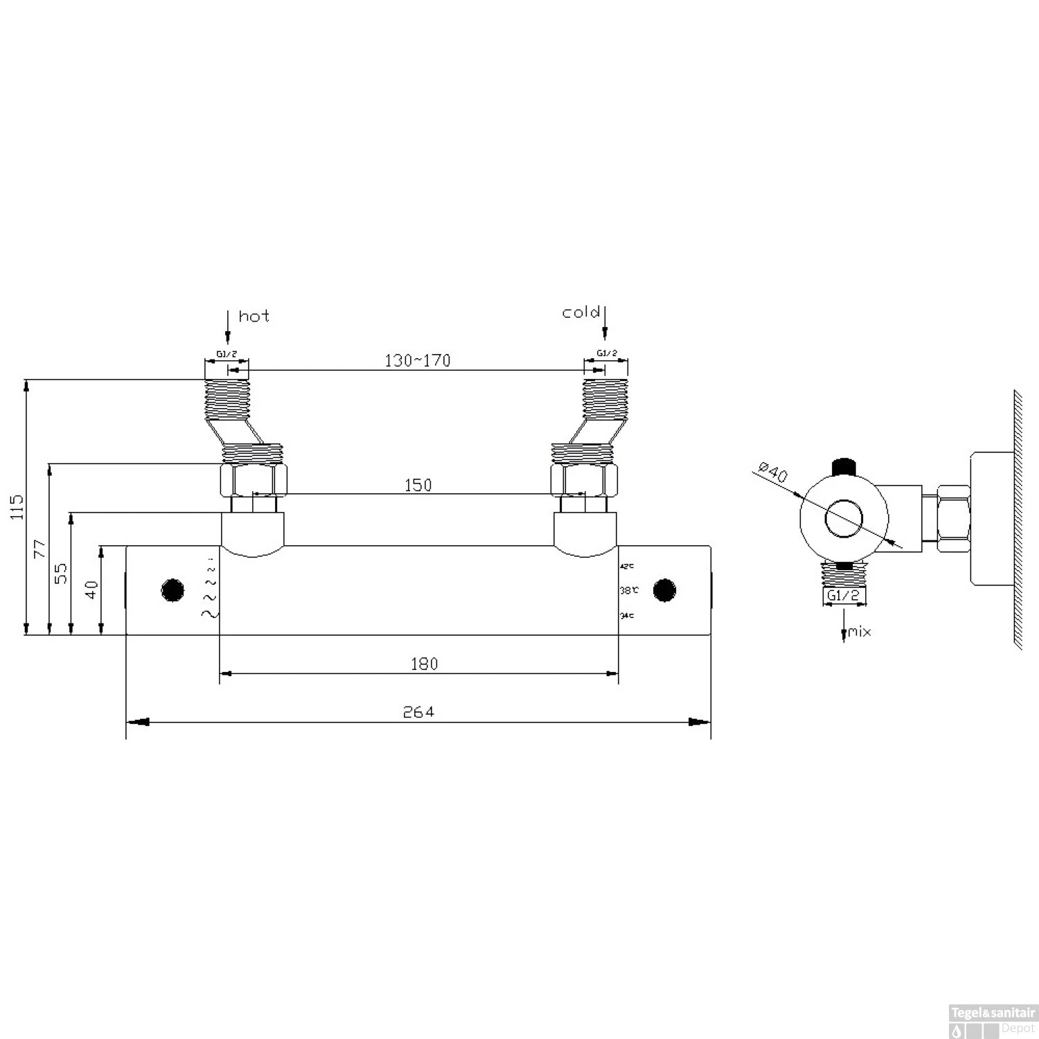 BWS Douchekraan Thermostatische Janero Mat Zwart 3 BWS Douchekraan Thermostatische Janero Mat Zwart - Afbeelding 3