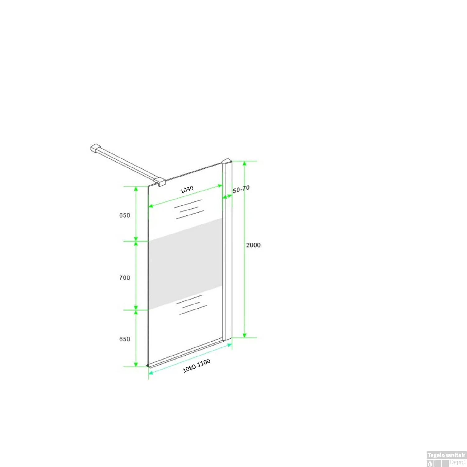 BWS Douchewand Reno Met Middenband 110x200 Cm 10 Mm NANO Coating - Afbeelding 4