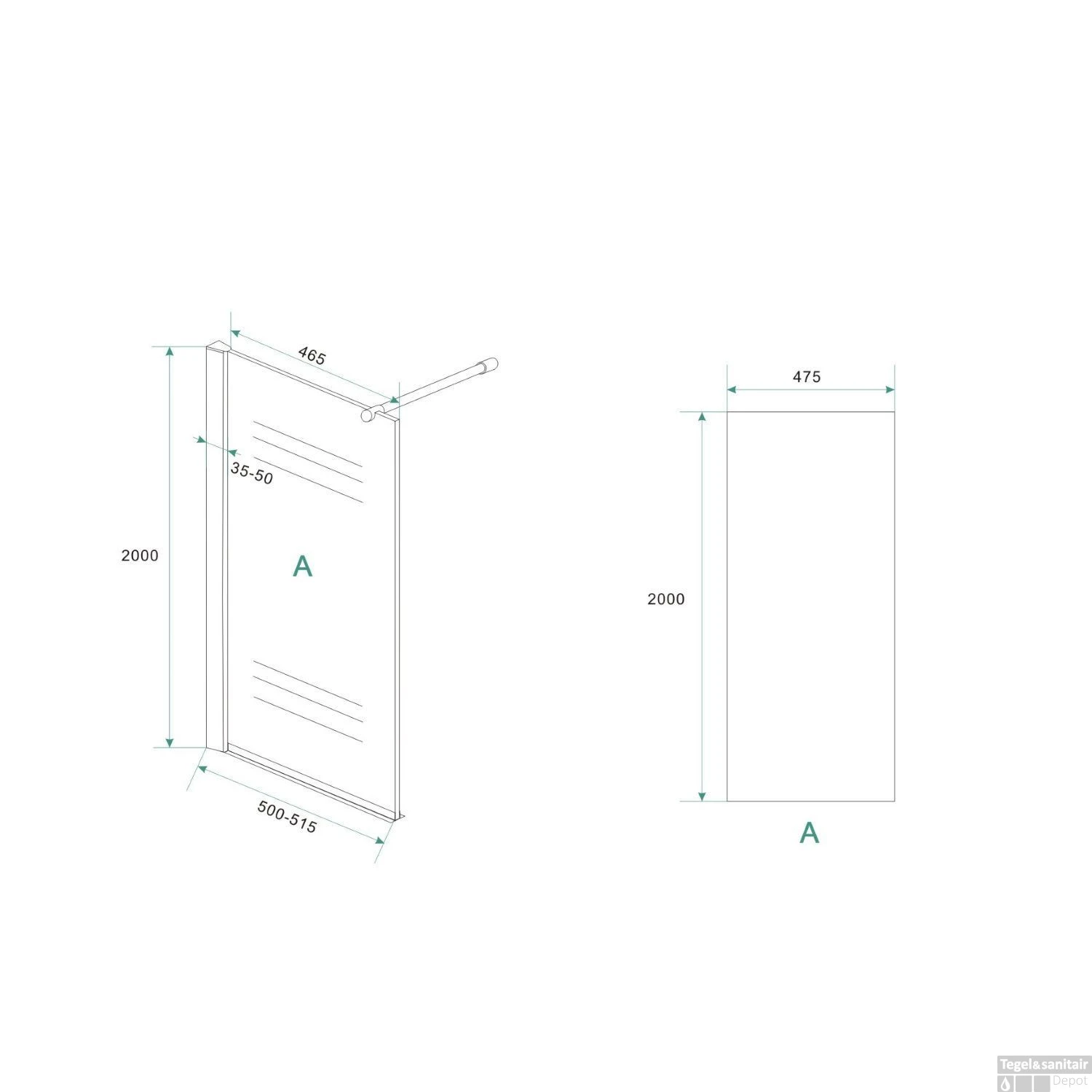 BWS Eco Inloopdouche Met Muurprofiel 50x200cm 8mm NANO Coating 4 BWS Eco Inloopdouche Met Muurprofiel 50x200cm 8mm NANO Coating - Afbeelding 4
