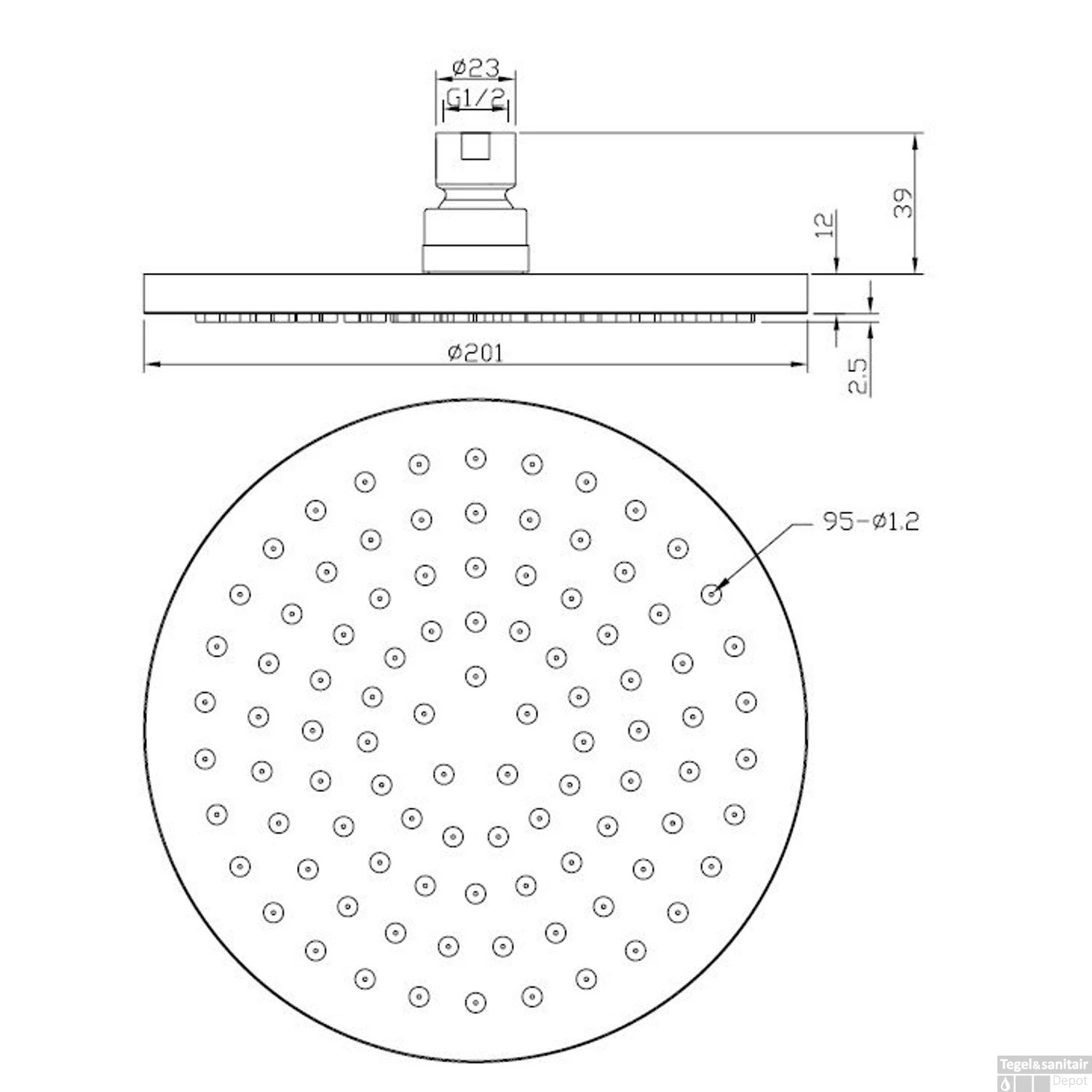 BWS Hoofddouche Luxe Rond 20x20 Cm Mat Zwart 3 BWS Hoofddouche Luxe Rond 20x20 Cm Mat Zwart - Afbeelding 3