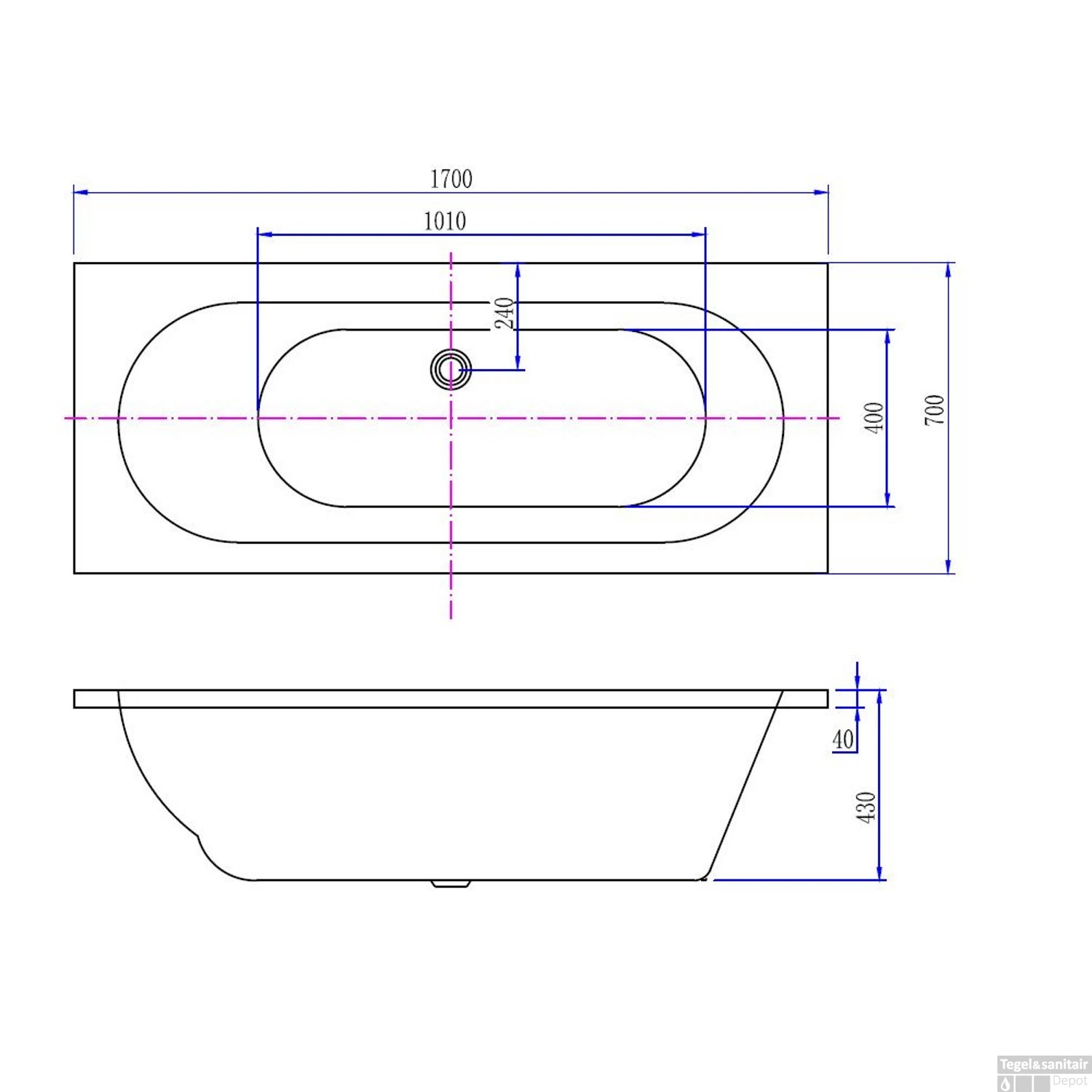 BWS Inbouw Duo Ligbad Portus Acryl 170x70x43 Cm Glans Wit 3 BWS Inbouw Duo Ligbad Portus Acryl 170x70x43 Cm Glans Wit - Afbeelding 3