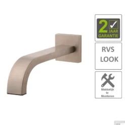 BWS Inbouwuitloop Vierkant 25cm 1/2" Geborsteld Staal