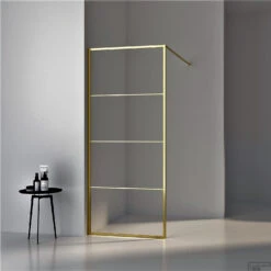 BWS Inloopdouche Frame 120x200 Cm 8mm NANO Glas Geborsteld Messing Goud