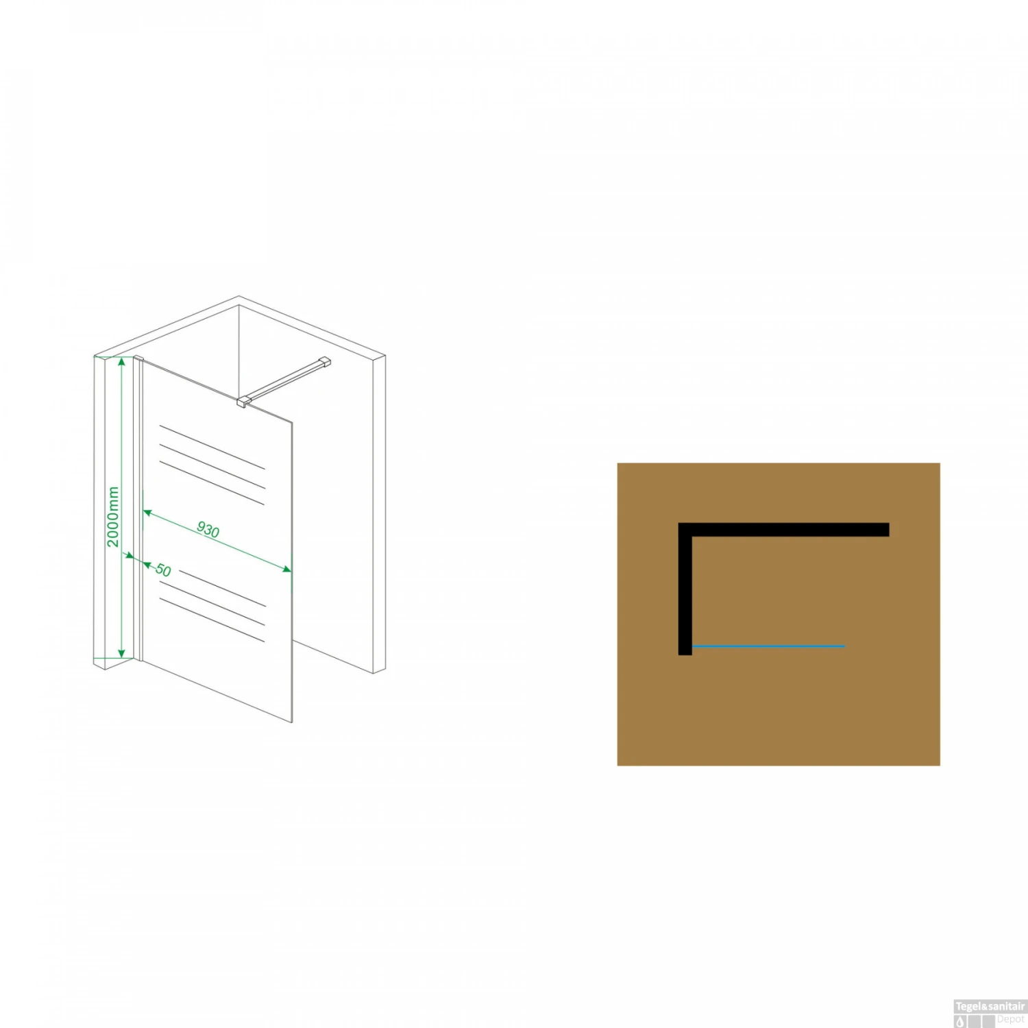 BWS Inloopdouche Met Muurprofiel 100x200cm Safety Glass En Nano Glas 10mm - Afbeelding 2