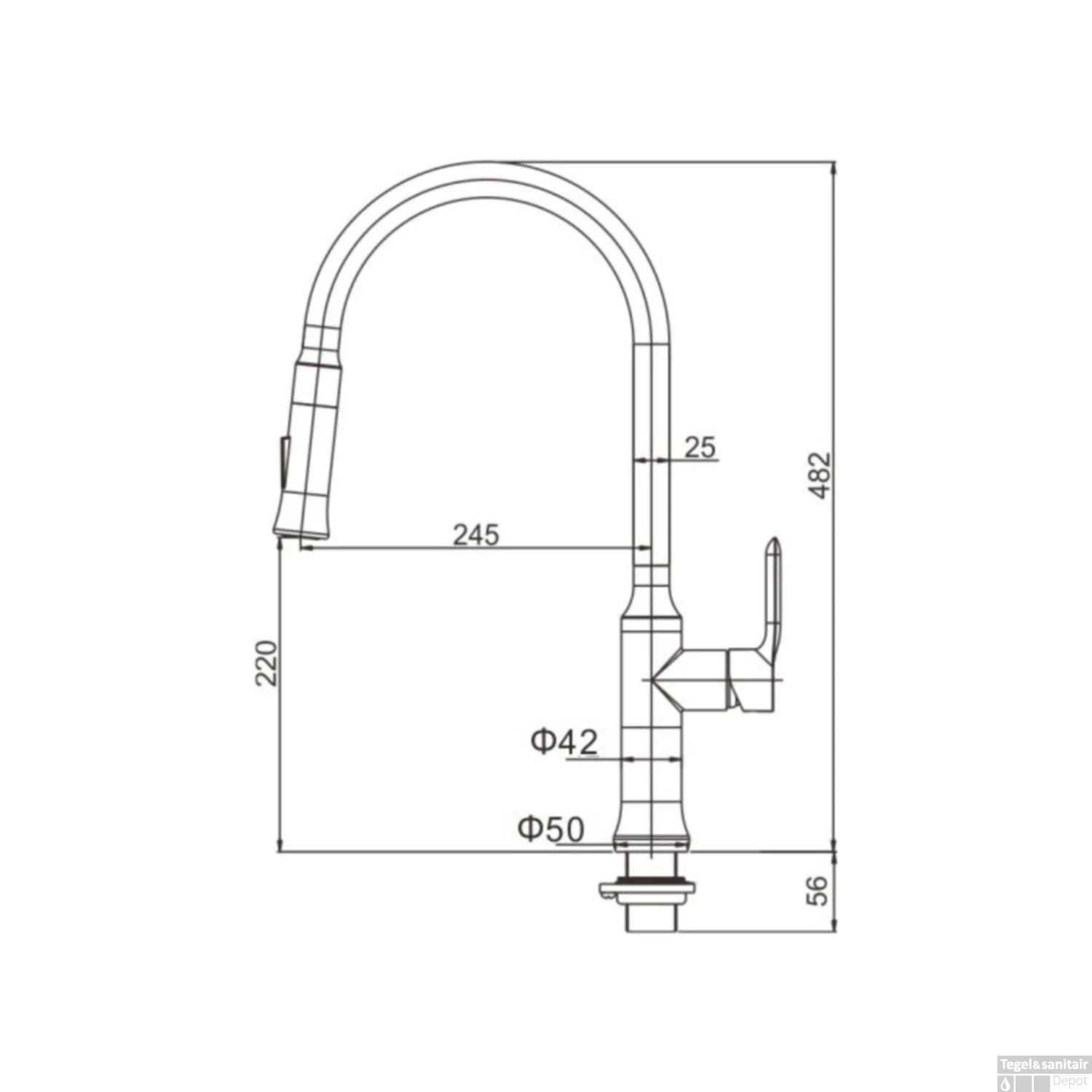 BWS Keukenkraan Hera Met Uittrekbare Handdouche RVS 2 BWS Keukenkraan Hera Met Uittrekbare Handdouche RVS - Afbeelding 2