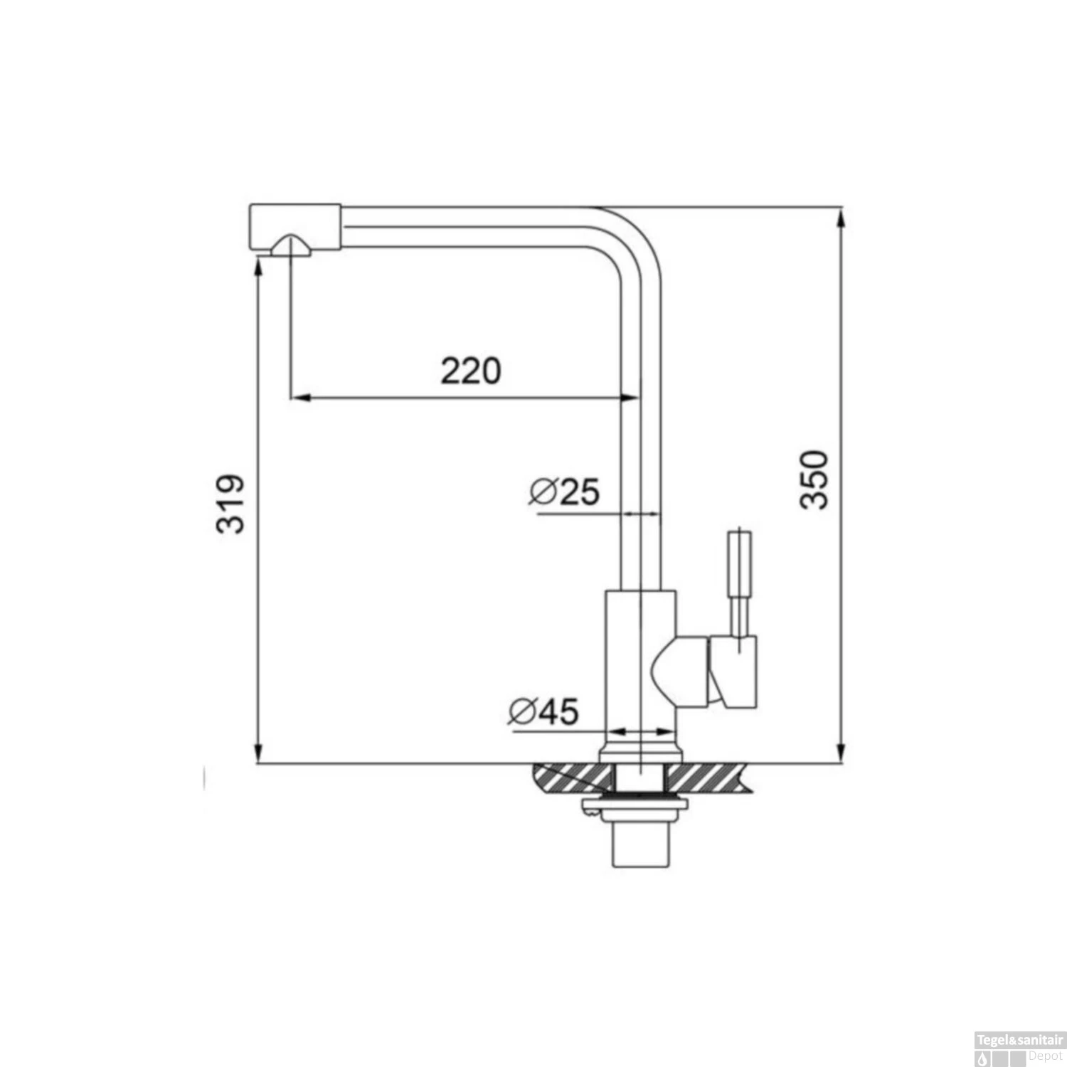 BWS Keukenkraan Irene Hooggebogen Uitloop RVS 2 BWS Keukenkraan Irene Hooggebogen Uitloop RVS - Afbeelding 2