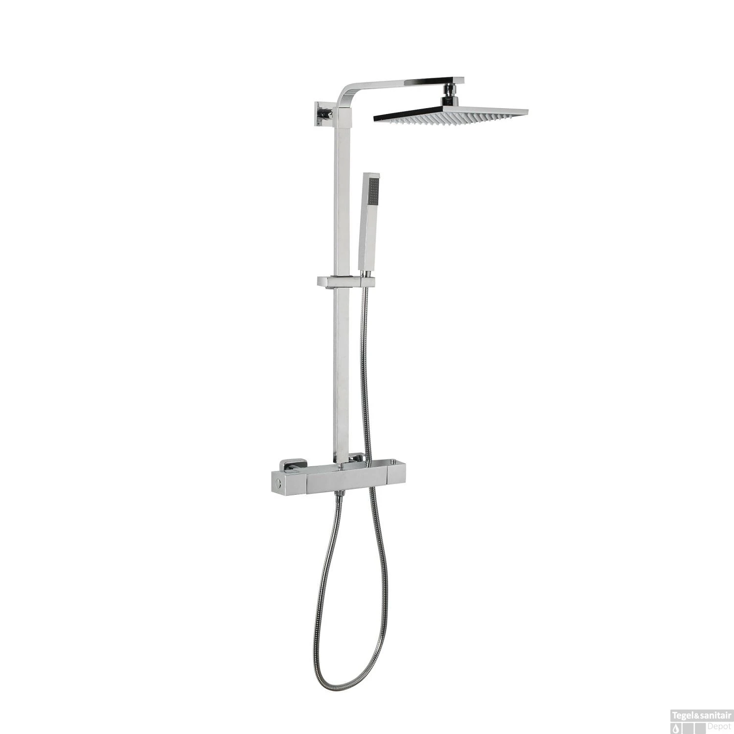 BWS Regendoucheset Thermostatisch Square Met Handdouche Chroom 1 BWS Regendoucheset Thermostatisch Square Met Handdouche Chroom