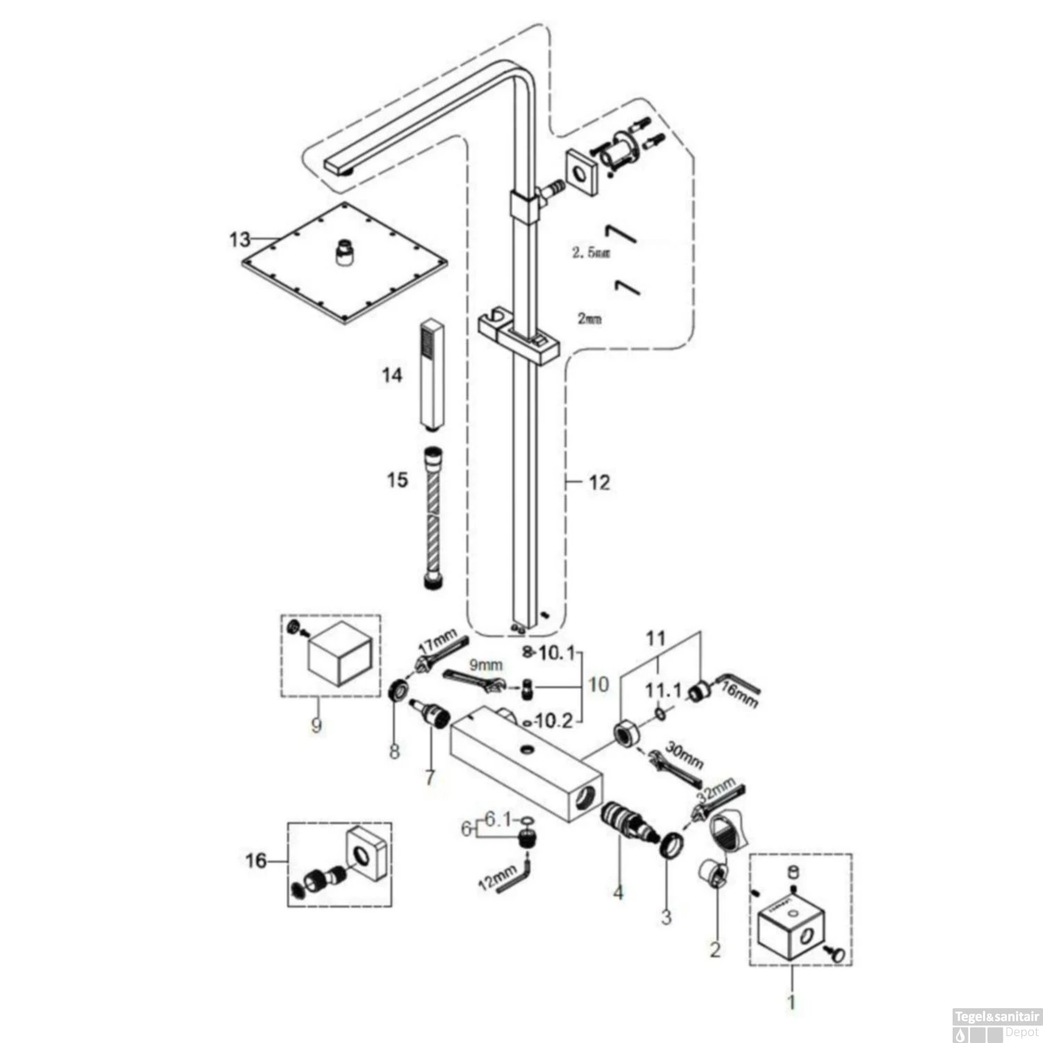 BWS Regendoucheset Thermostatisch Square Met Handdouche Chroom 3 BWS Regendoucheset Thermostatisch Square Met Handdouche Chroom - Afbeelding 3