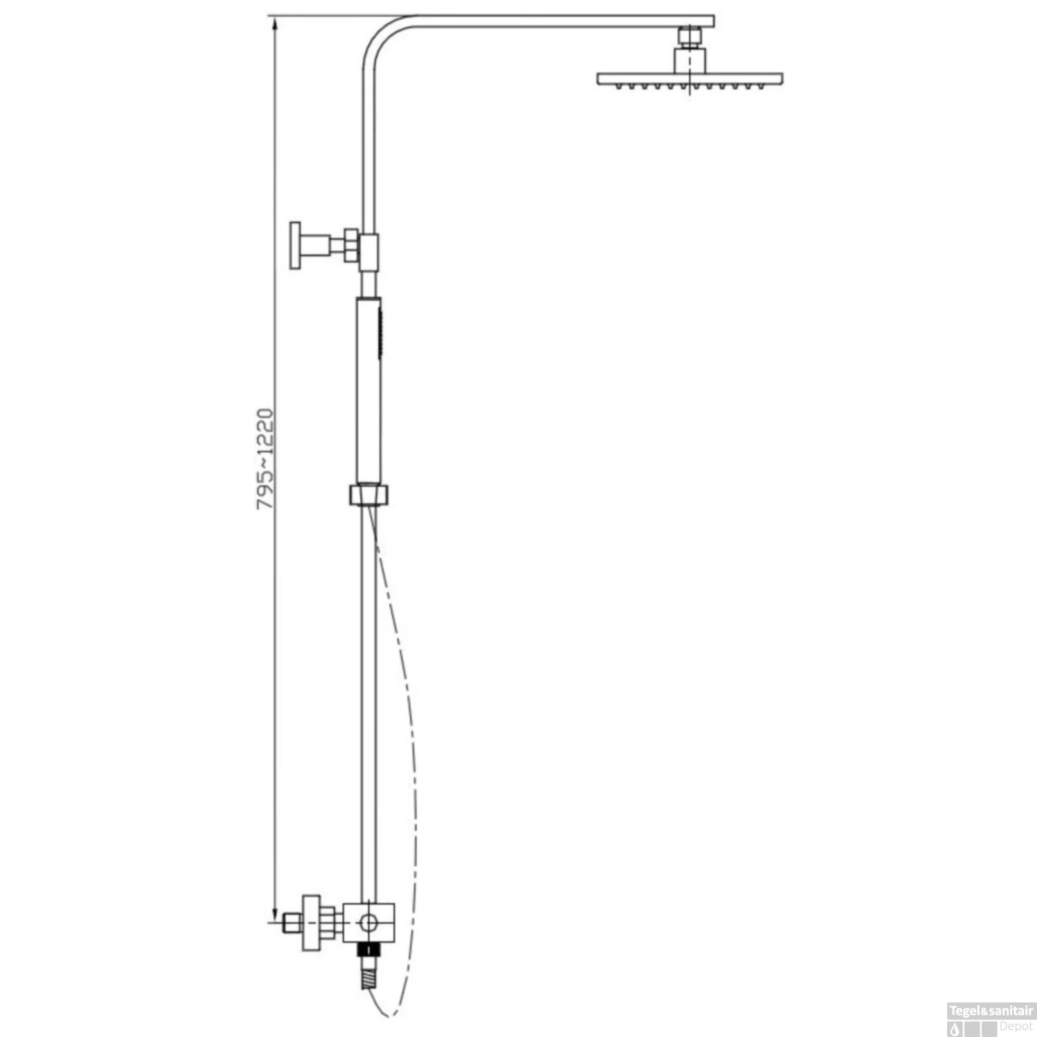 BWS Regendoucheset Thermostatisch Square Met Handdouche Chroom 2 BWS Regendoucheset Thermostatisch Square Met Handdouche Chroom - Afbeelding 2