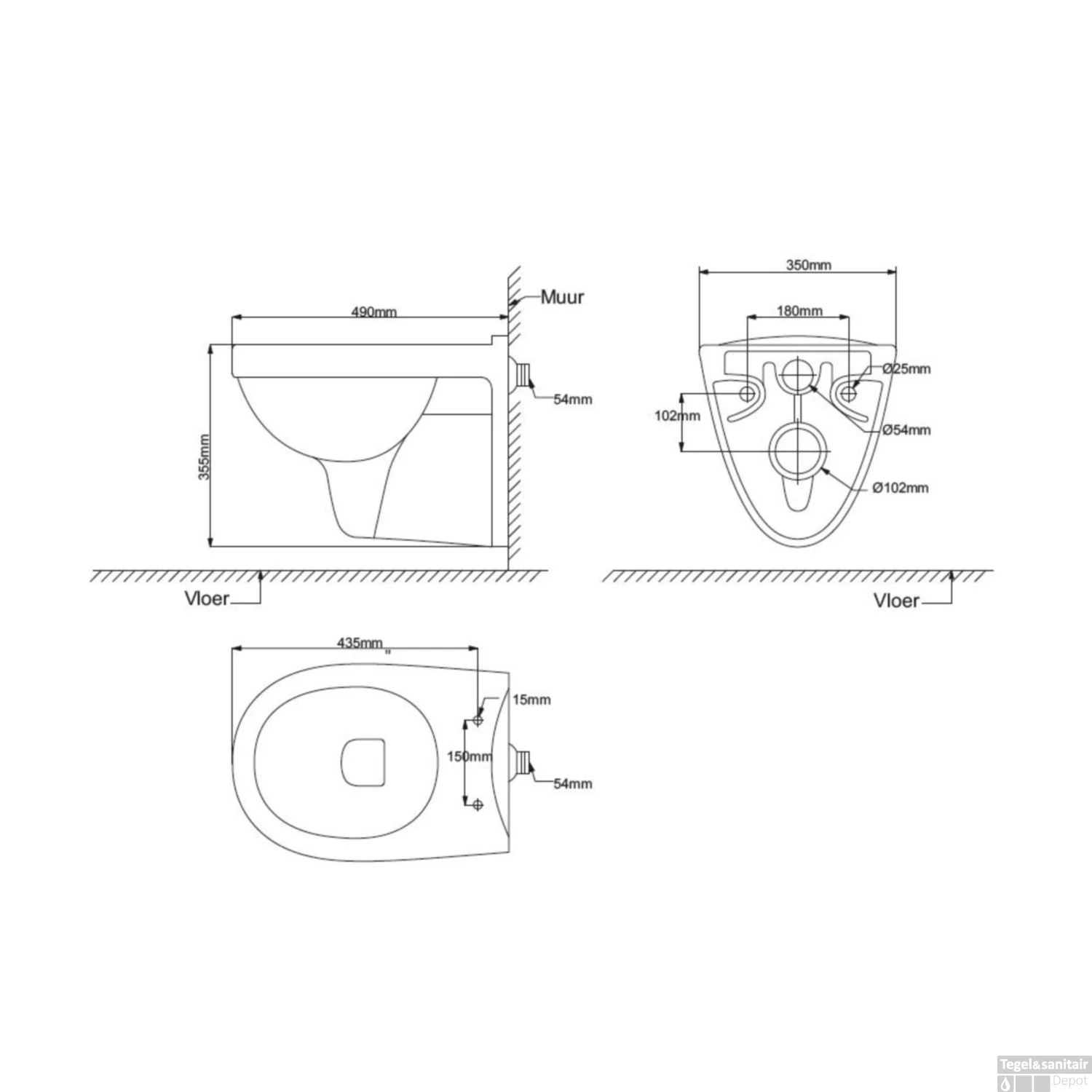 Wandcloset BWS 49cm Compact | One Pack Revit KIWA Met Zitting Wit - Afbeelding 5