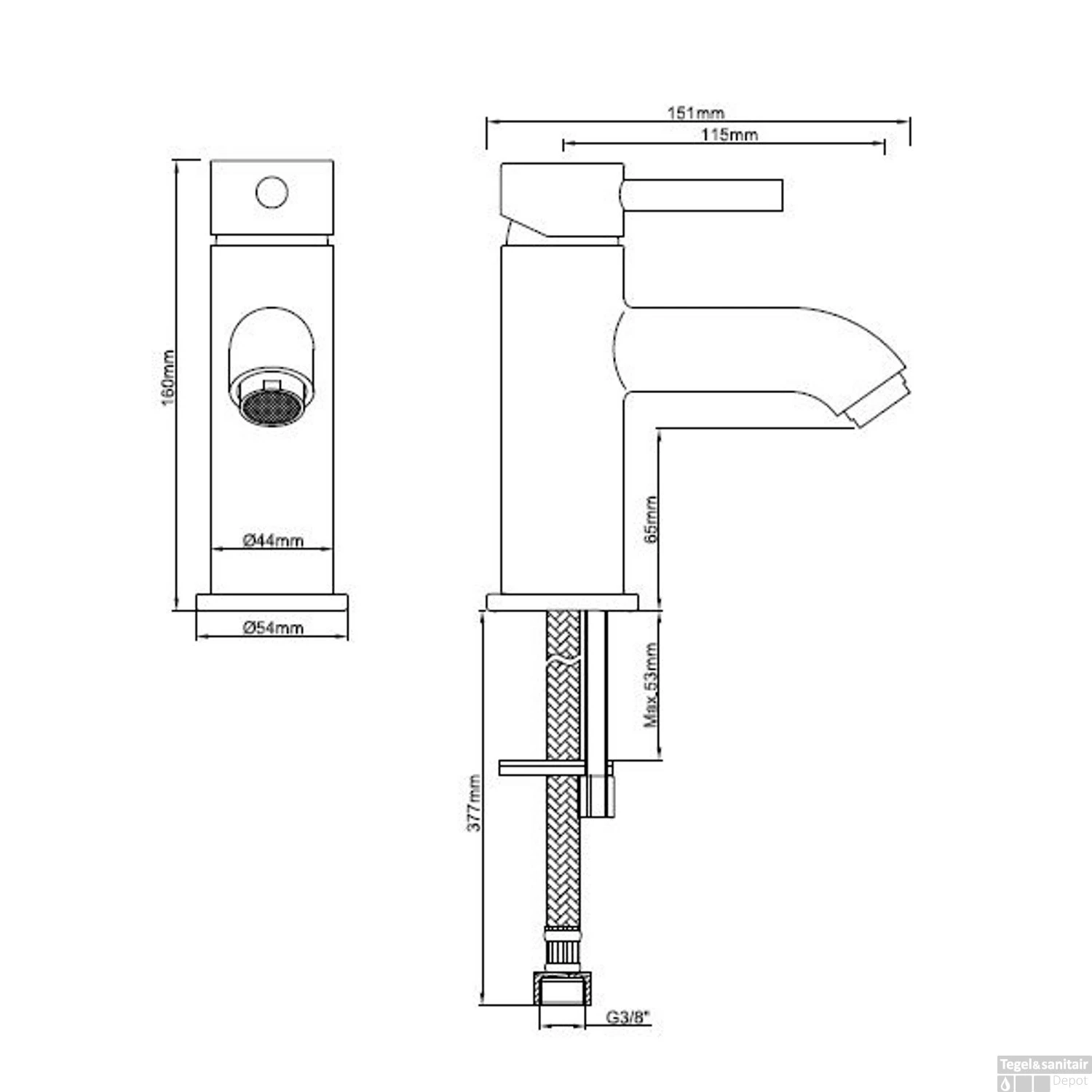 BWS Wastafelmengkraan Codos Laag Model Mat Zwart 2 BWS Wastafelmengkraan Codos Laag Model Mat Zwart - Afbeelding 2
